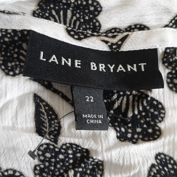 Lane Bryant Women's White Black Floral Tie Neck Blouse 22 - Picture 6 of 13